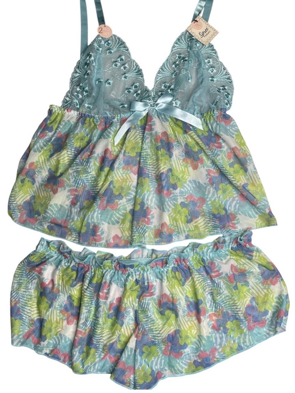 NWT Spree Intimates 2PC Tropical Mesh Babydoll Cami & Shorts Lingerie Set 1X